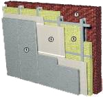 Стена с внутренним утеплением: 1 - несущая стена; 2 - утеплитель; 3 - Пароизоляция Строизол B; 4 - гипсокартон